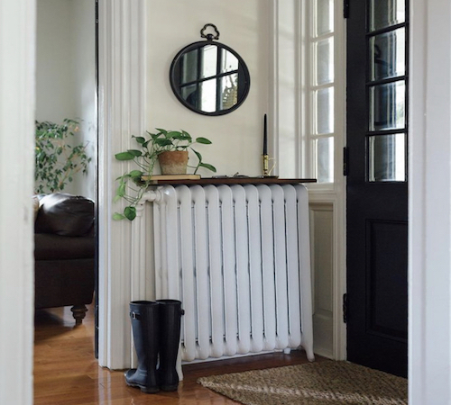 Hallway with column radiator and shelf above