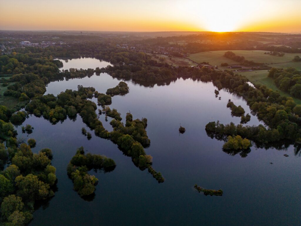 Overhead view of Rickmansworth lakes